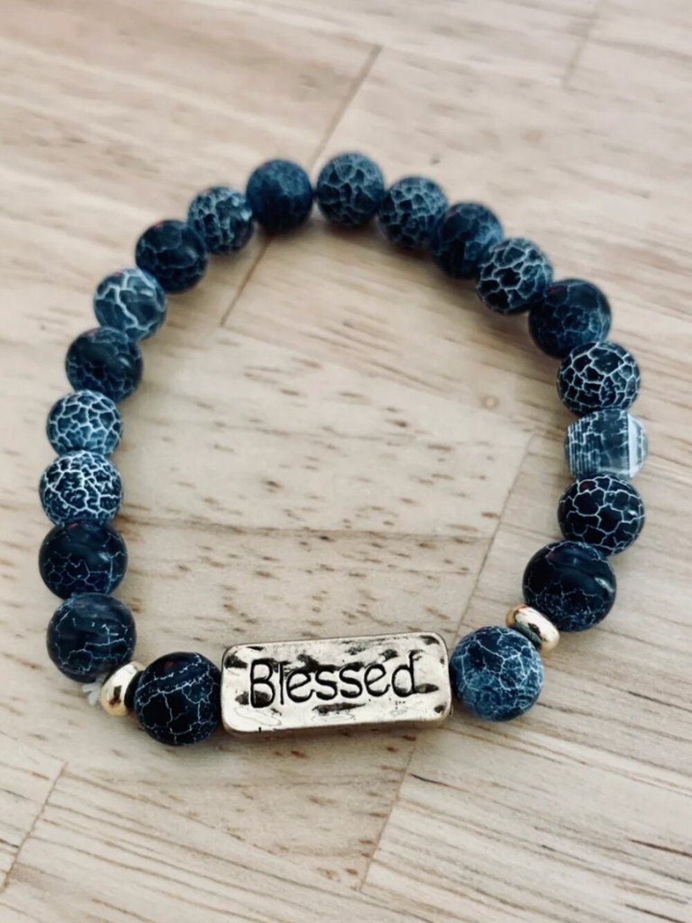 Blessed Beyond Measure - Natural Stone Stretchy Bracelet - Navy Marble
